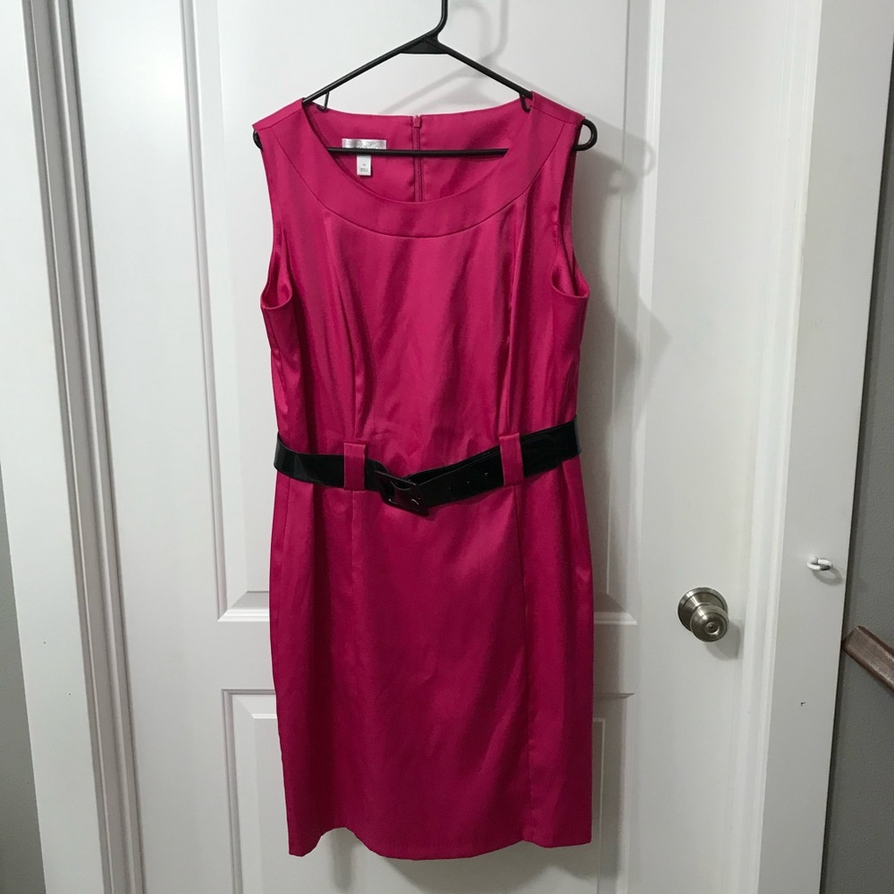 Dress Barn Hot Pink Sleeveless Belted Dress 21” Pit to Pit  Size 16 NWOT